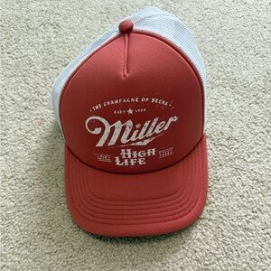 American Eagle Outfitters Red and White Miller High Life Trucker Hat